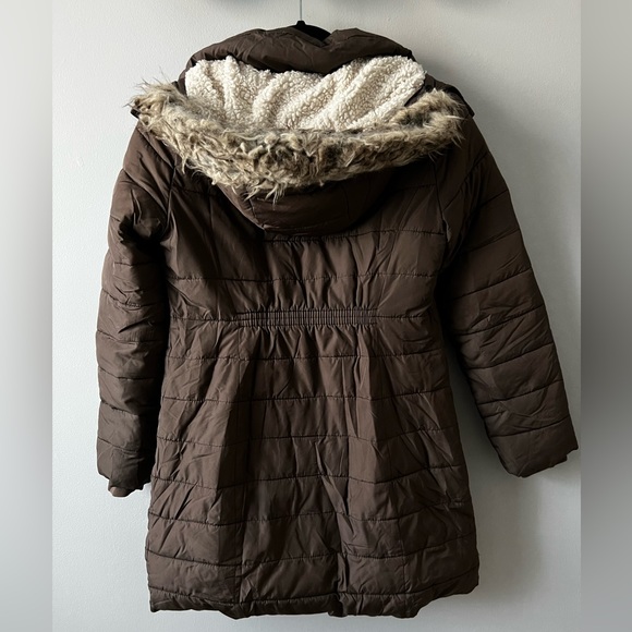 Abercrombie Kids Brown Hooded Puffer Jacket with Sherpa Lining Girls 13/14 - Picture 5 of 14